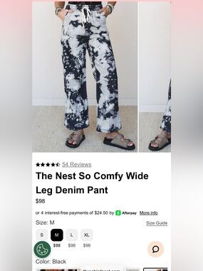 Three Bird NestWide Leg Denim Pant - Black & White Tie-Dye